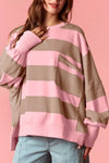 Striped Colorblock Patch Pocket Split Hem Oversized Long Sleeve Sweatshirt