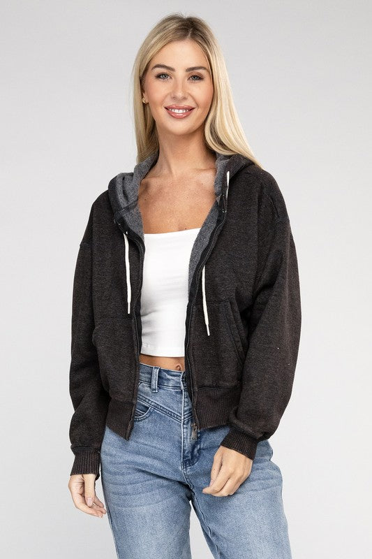 Shop women&#39;s Fleece Cropped Zip-Up Hoodie