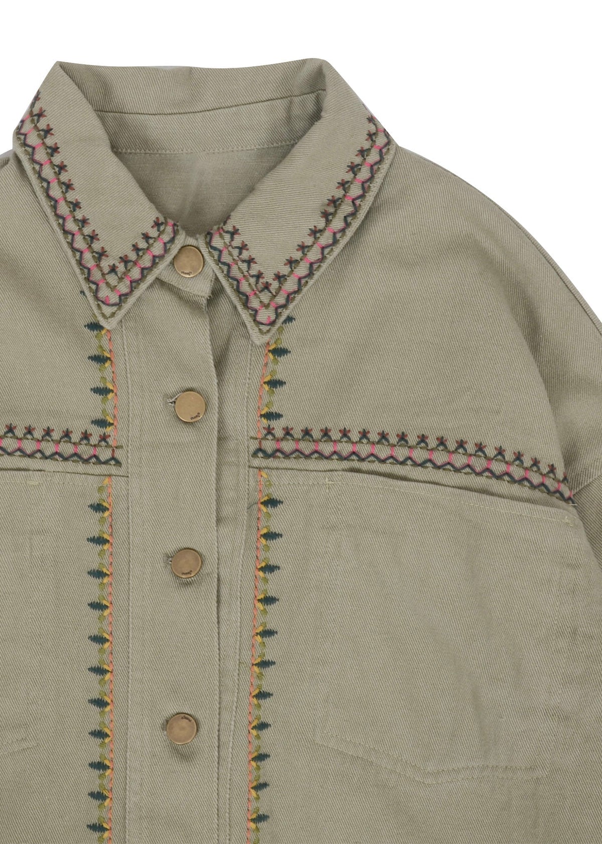 Embroidered Detail Button Down Shacket for teens