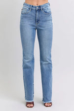 Light blue jeans on a white background