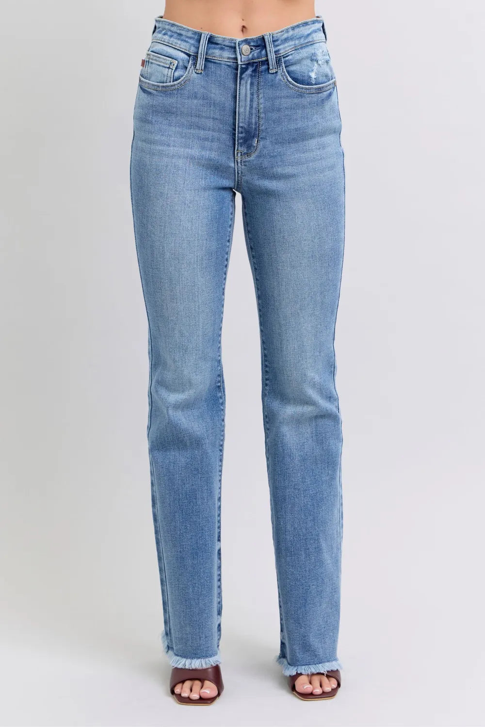 Light blue jeans on a white background
