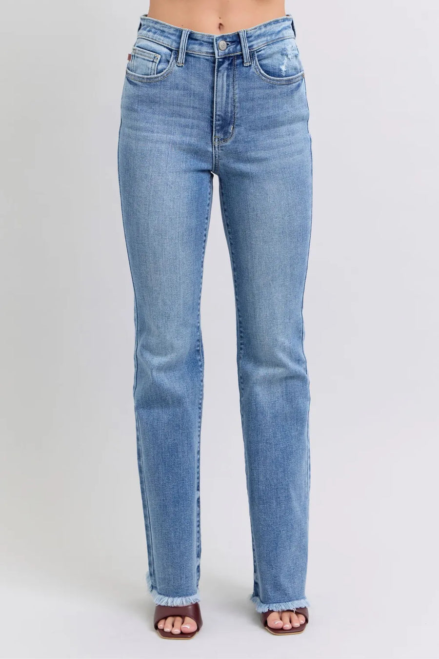 Light blue jeans on a white background