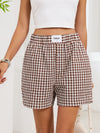 Gingham Elastic Waist Casual Shorts