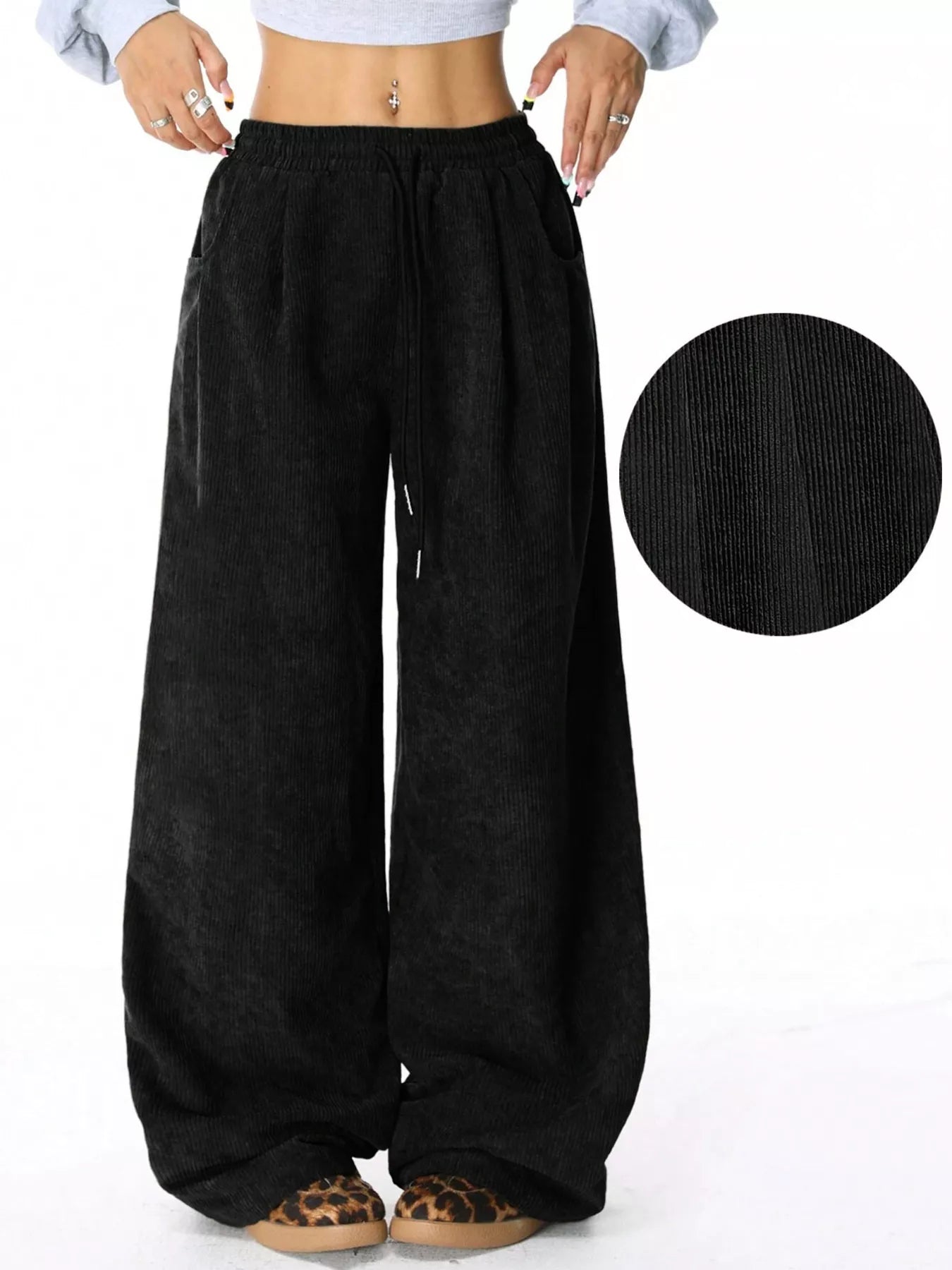 Casual Corduroy Wide Leg Pants