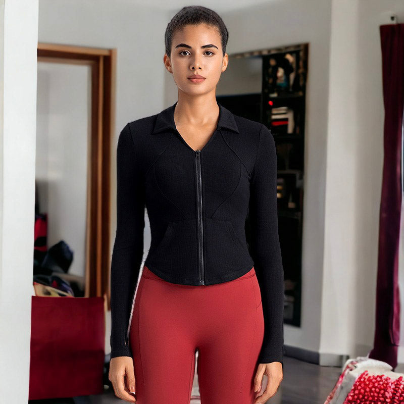 The best Curved Hem Collared Activewear Jacket 