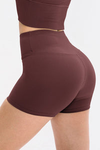 Maroon high-waisted shorts on a plain background