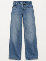 Light blue wide-leg denim jeans with a faded wash, displayed flat against a plain white background.