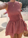 Women Gingham Smocked Mini Dress