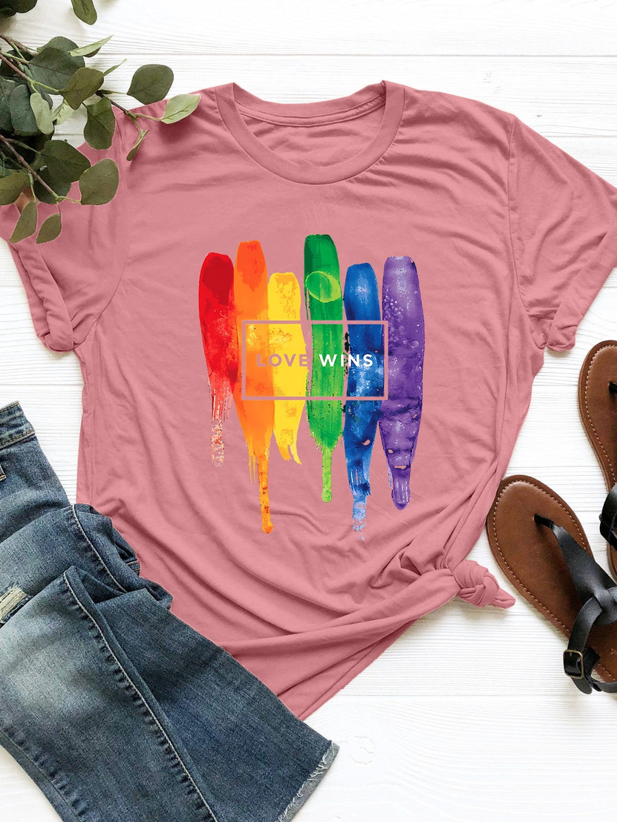Pink Graphic Round Neck Short Sleeve T-Shirt
