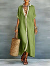 Full Size Short Sleeve Maxi Shirt Dress with Contrast Placket Plus Size