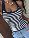 Womens Airy Soft Comfy Tank Top Striped Halter Neck Cami