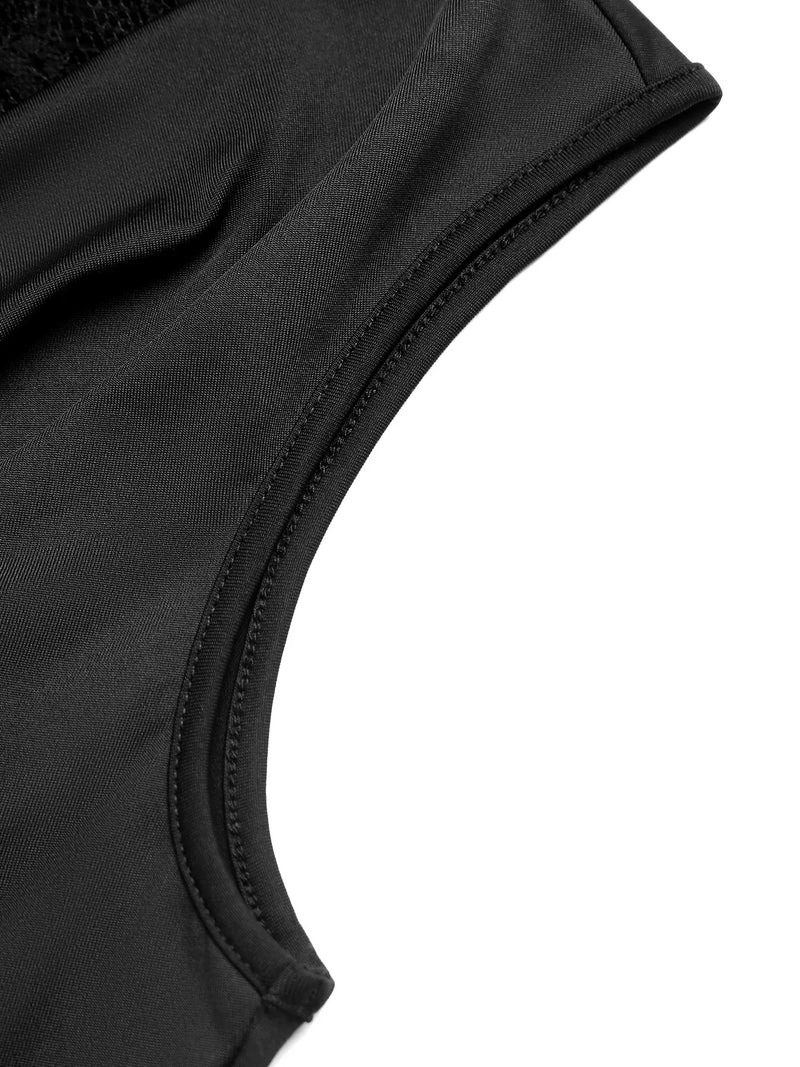 Close-up of a black swimsuit top on a white background
