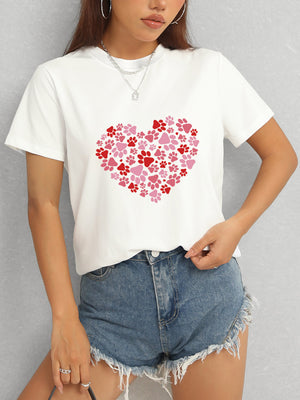 Front view of Heart Round Neck Short Sleeve T-Shirt