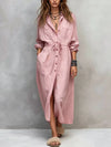 Full Size Button Front Long Sleeve Shirt Dress Plus Size