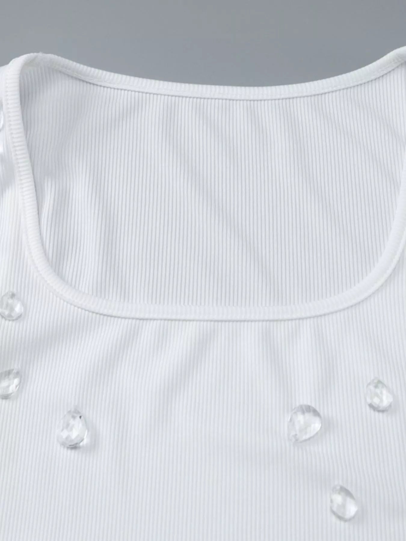 close up of Women's Bead Embellished Square Neck Tank