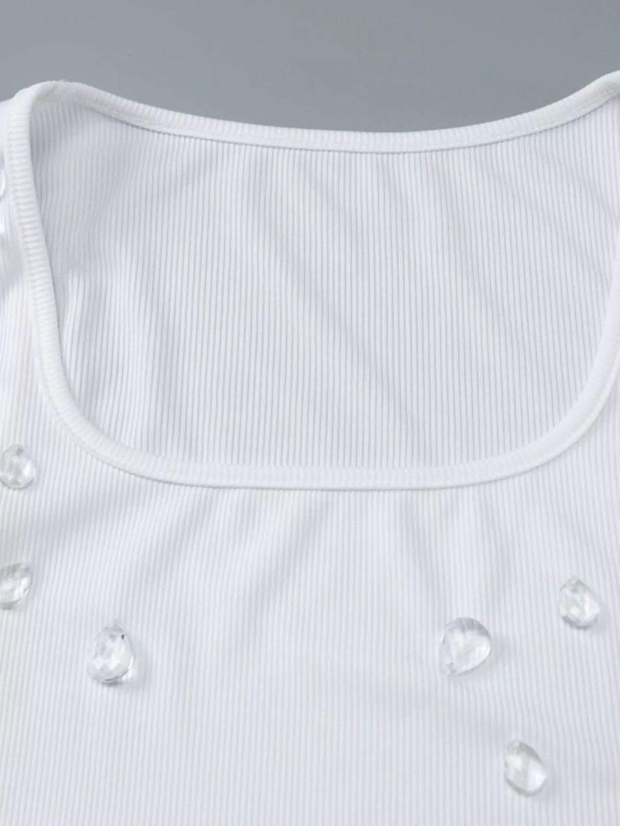 close up of Women's Bead Embellished Square Neck Tank