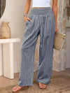 Women Flowy Elastic Waist Trousers Gingham Wide-Leg Pants