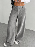 Gray Wide Leg Pants with Pockets