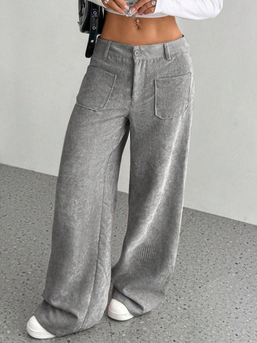 Gray Wide Leg Pants with Pockets