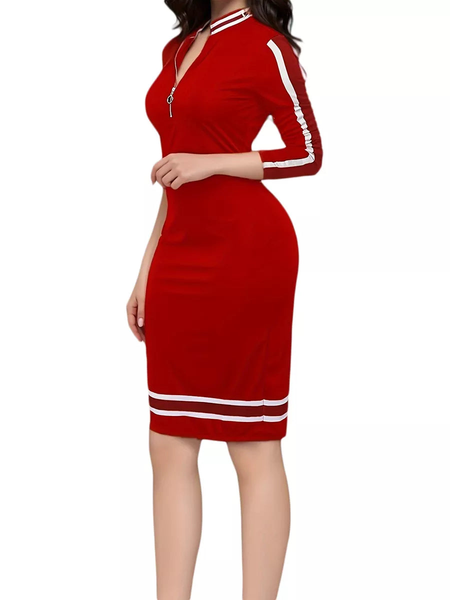 Red dress with white stripes on a white background