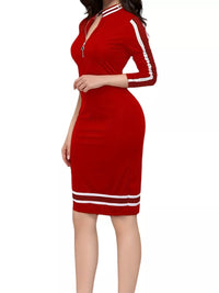 Red dress with white stripes on a white background