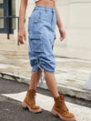 Drawstring Denim Skirt with Cargo Pockets