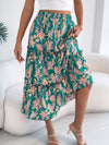 Floral Print Ruffle Hem Flowy Midi Skirt
