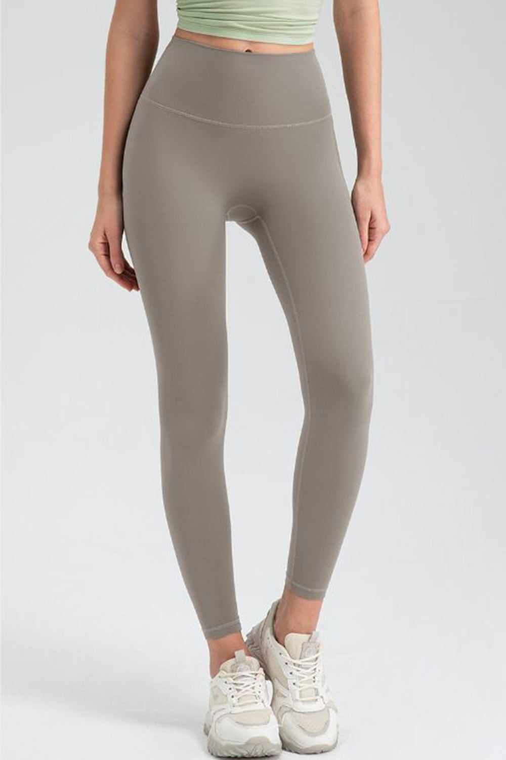 Beige Women's Wide Waistband High Waist Sport Leggings