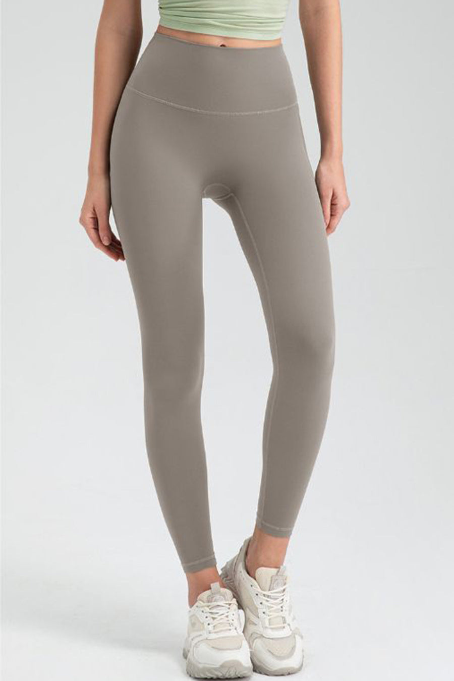 Beige Women's Wide Waistband High Waist Sport Leggings