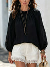 Round Neck Balloon Sleeve Blouse For Ladies