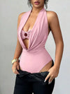 Ladies Full Body Halter Neck Ruched Ring Detail Bodysuit