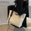 Leather Trim Canvas Shoulder Bag