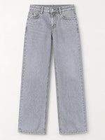 Light gray washed denim jeans with a straight-leg fit, shown flat against a light off-white background.