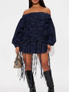 Off-Shoulder Ruched Denim Dress