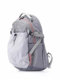 Gray backpack with pink accents on a white background