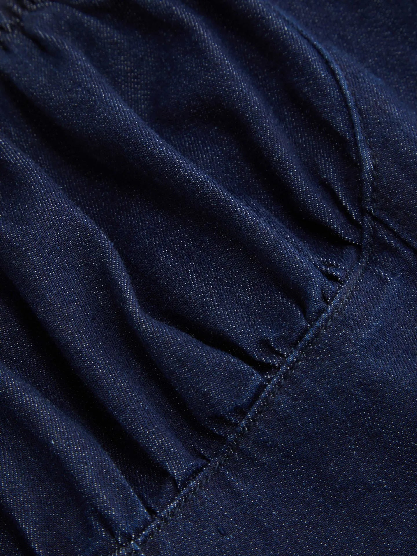 Close-up of dark blue fabric with visible stitching