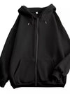Full Size Oversized Solid Zip-Up Hoodie with Drawstring Plus Size