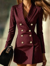 Stripe Double-Breasted Blazer Dress For Women