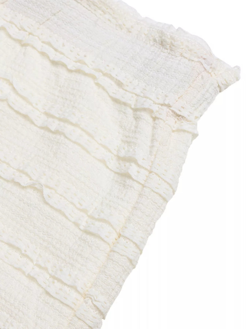 Close-up of textured white fabric on a white background