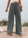 Women Trousers Smocked High Waisted Wide Leg Pants With Pockets