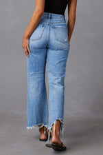 Women's Trendy Distressed Raw Hem Jeans with Pockets