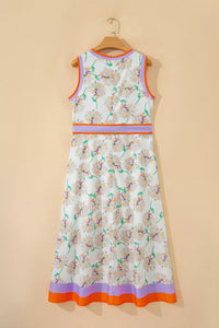 Floral dress with colorful trim on a beige background