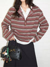 Vintage Striped Long-Sleeve Quarter-Zip T-Shirt
