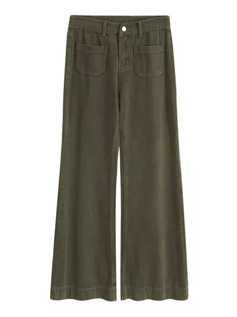 Green wide-leg pants on a white background