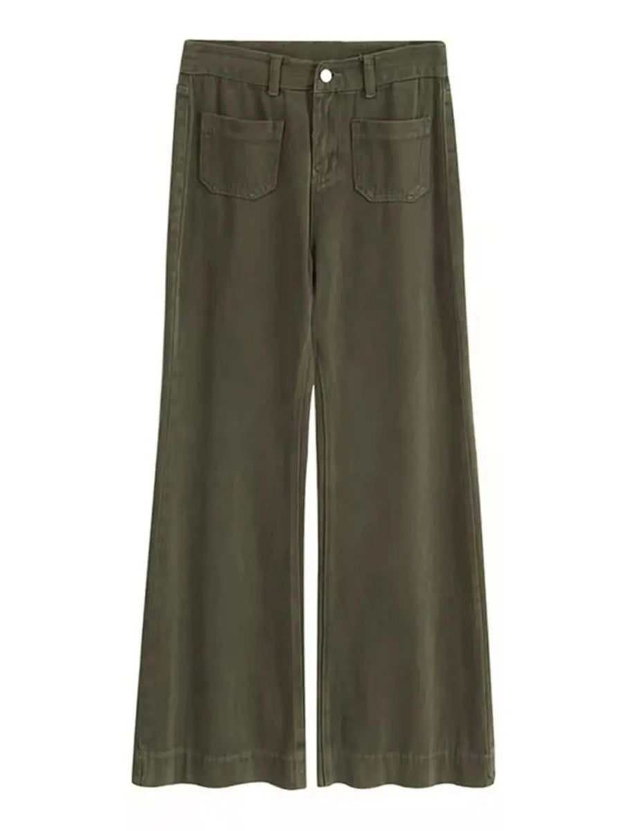 Green wide-leg pants on a white background