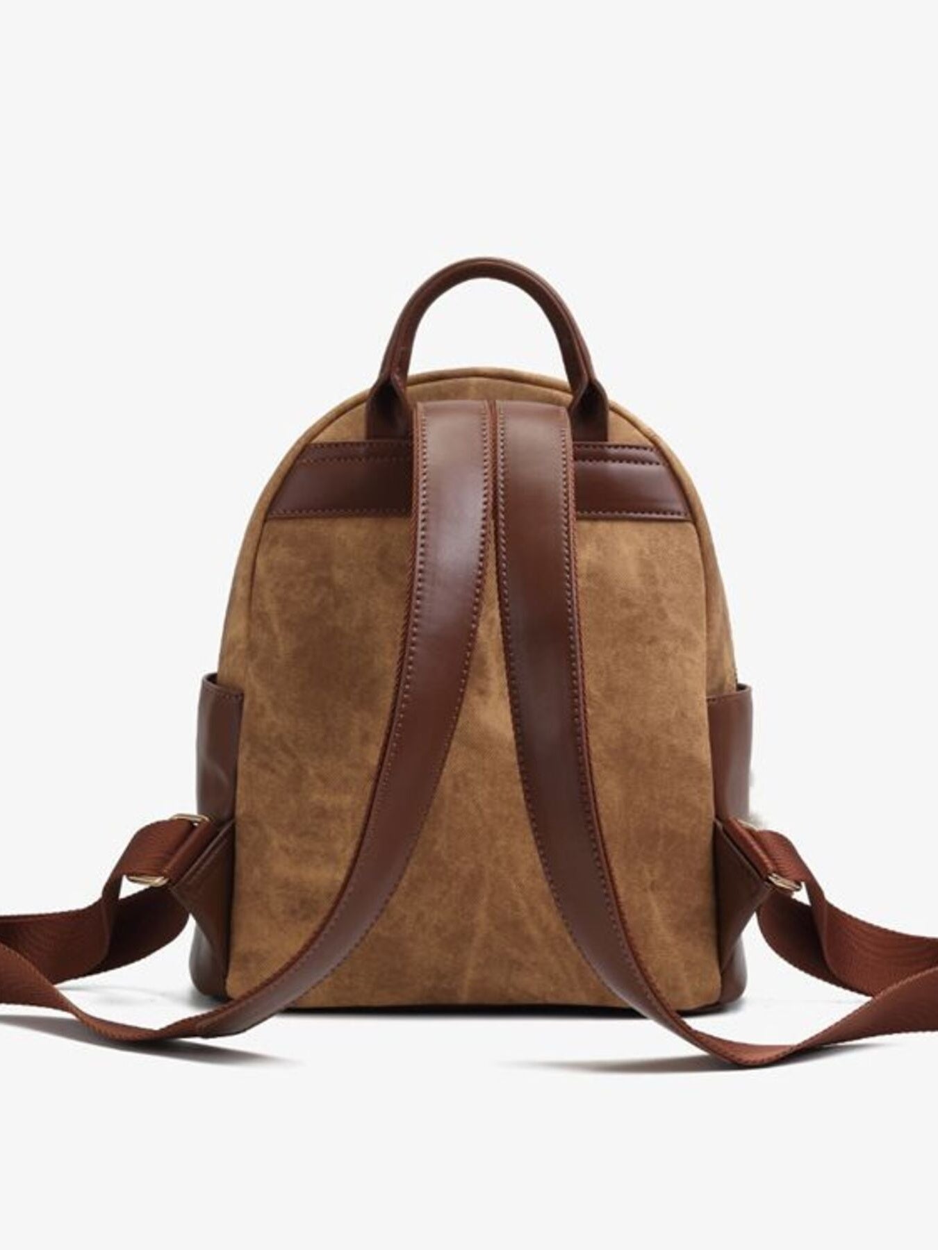 Brown leather backpack on a white background