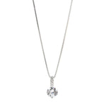 Silver necklace with a round pendant on a white background
