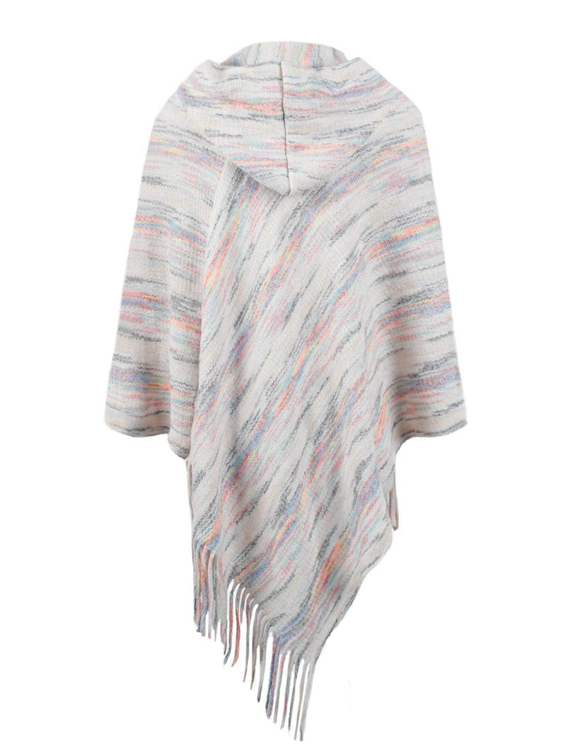 Multicolored poncho with fringe on a white background