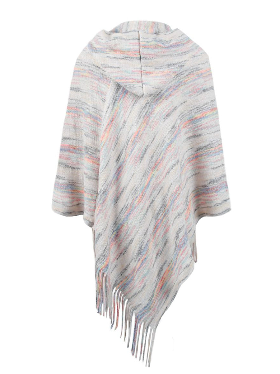 Multicolored poncho with fringe on a white background