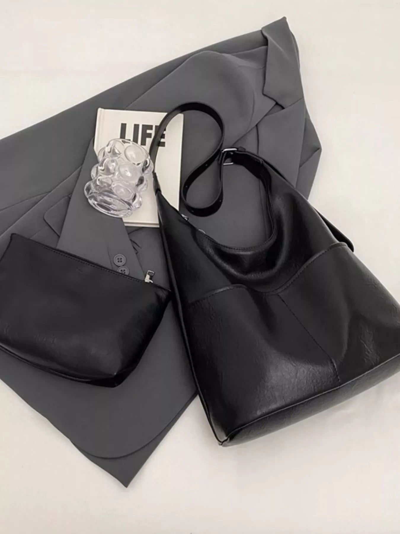 Black Adjustable Strap Shoulder Bag For Women